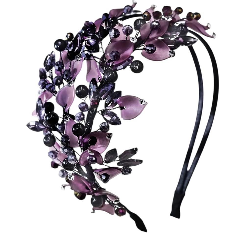 Purple Crystal Beaded Leaf Headband